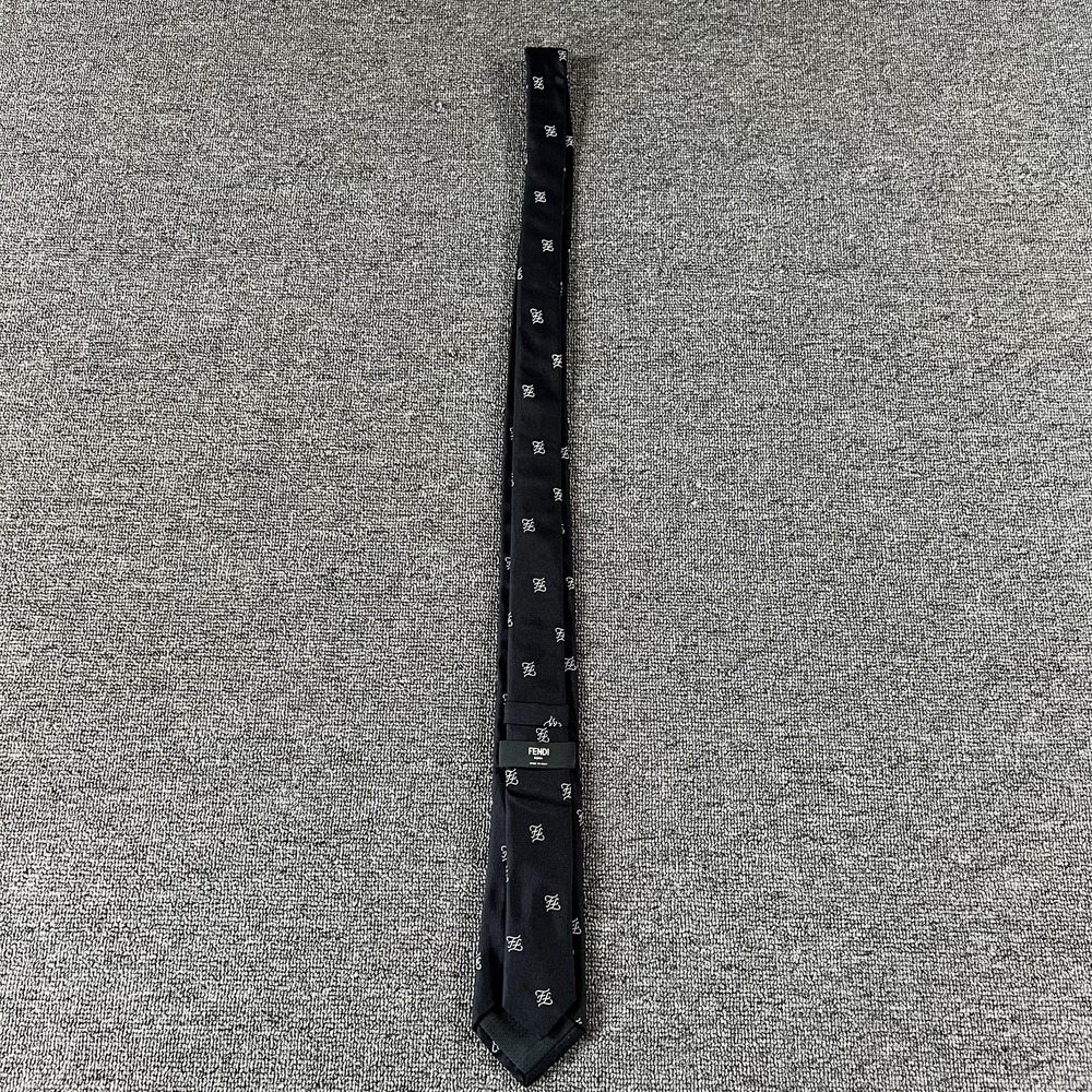 Fendi Tie Mens Black Silk FF Logo Pattern Made In Italy Classic Formal Necktie - Picture 3 of 4